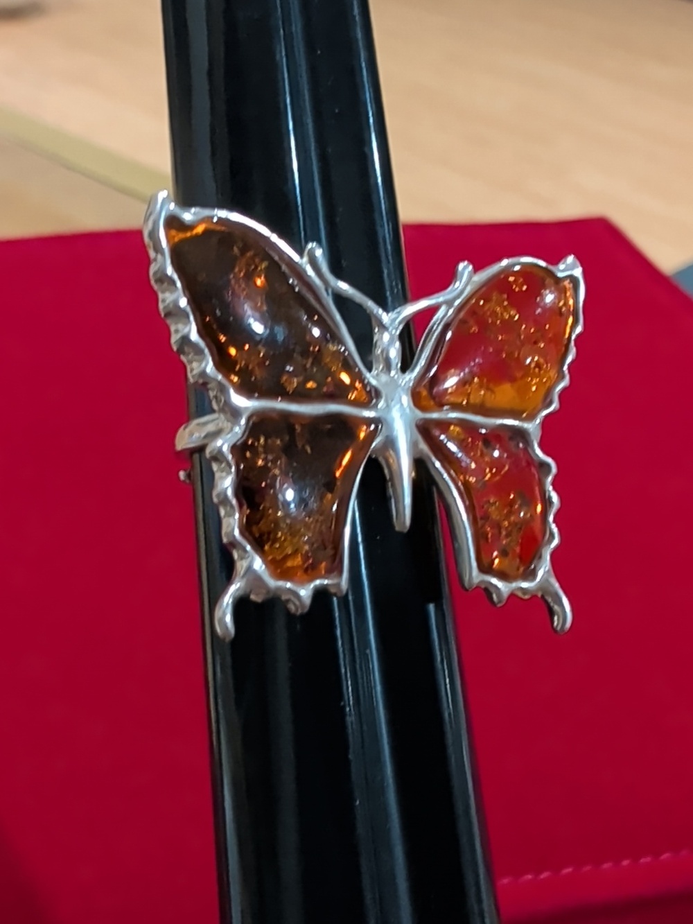 925 Sterling Silver Amber Butterfly Ring Size 8 - Picture 6 of 9